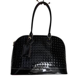 Arcadia Y2K Black Patent Leather Dome Satchel Logo Embossed Double Handle Italy